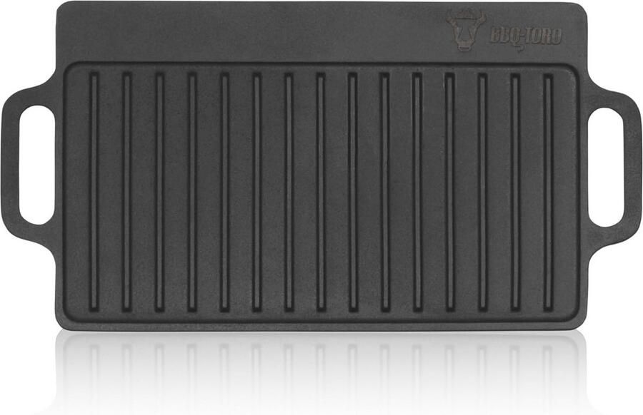 Gietijzeren Grillplaat 40 x 20 5 cm Omkeerbare Grillpan voor Gas en Houtskool BBQ