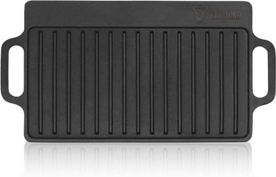 Gietijzeren Grillplaat 40 x 20 5 cm Omkeerbare Grillpan voor Gas en Houtskool BBQ