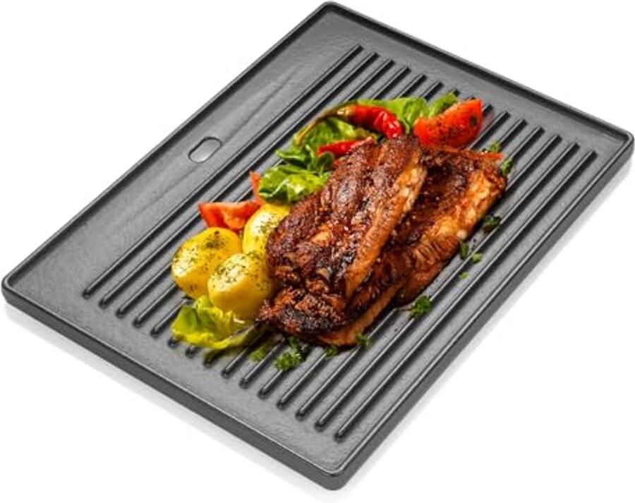 Gietijzeren Grillplaat 41 5 cm x 31 cm Universele Omkeerbare Pizzaplaat voor Gasgrills