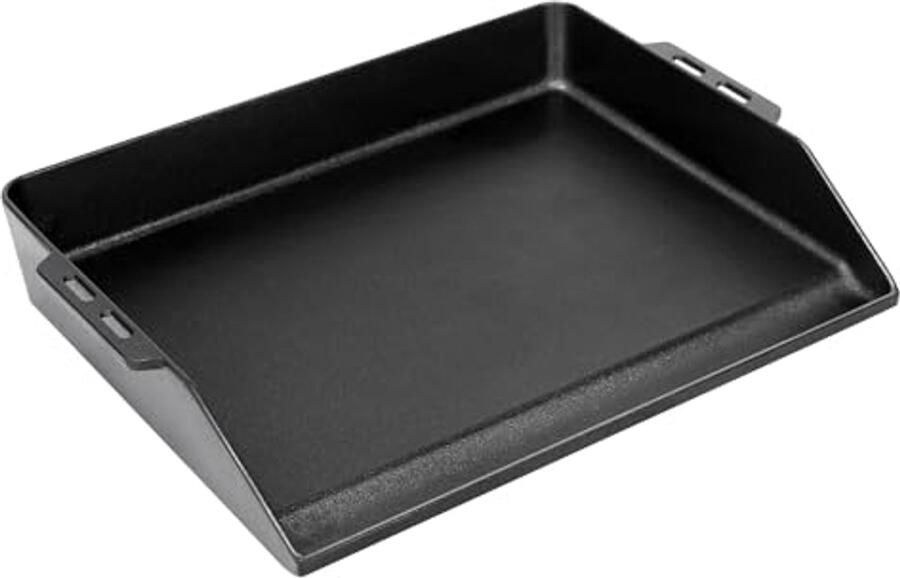 Gietijzeren grillplaat 48 x 36 cm universele plancha voor gasgrill oven en kookplaat met vetbak