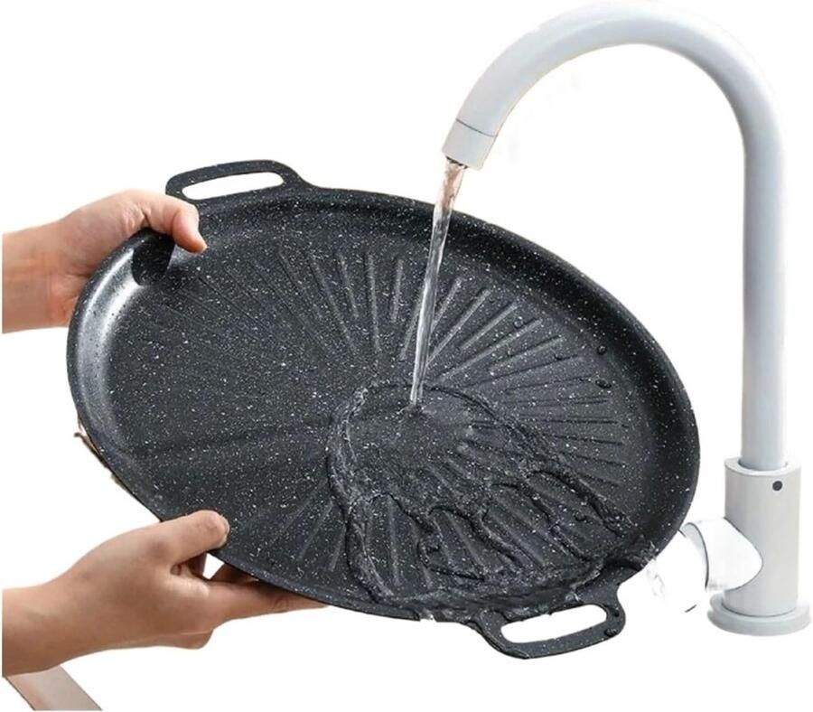 Gietijzeren Grillplaat Bakplaat Barbecueplaat Buiten Koken Antiaanbaklaag 35 cm breed Zwart
