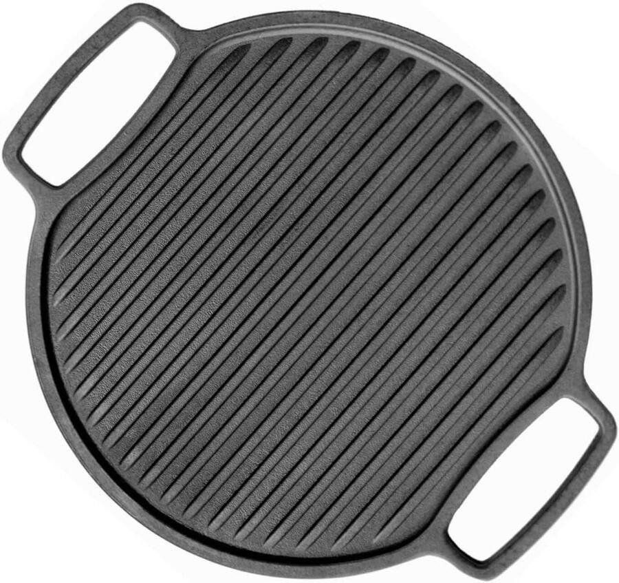Gietijzeren Grillplaat Bakplaat BBQ Buiten Koken Dubbelzijdig Oppervlak Ø 32 cm Zwart