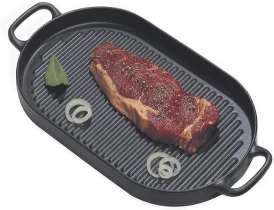 Gietijzeren Grillplaat Bakplaat Buiten Koken Gelijkmatige Warmte 34 x 18 cm Zwart