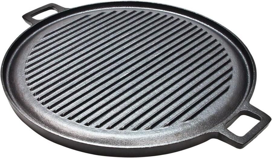 Gietijzeren Grillplaat Bakplaat Dubbelzijdig Koken en Grillen Ribbel en Vlak 30 cm Zwart