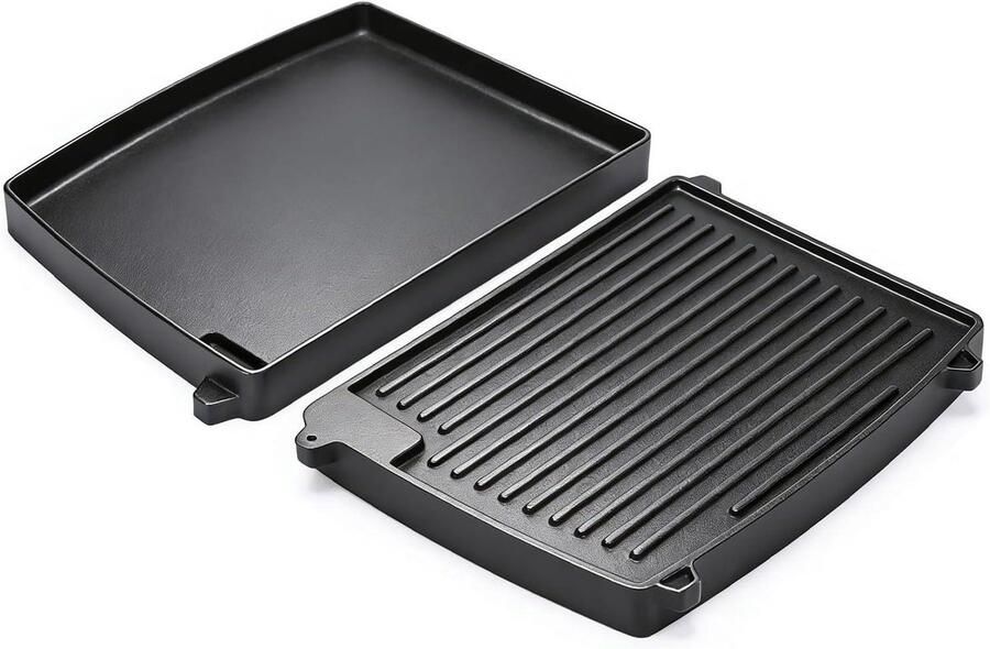 Gietijzeren Grillplaat Bakplaat Grillaccessoire Barbecueën Massief Gietijzer 32 x 24 cm Zwart