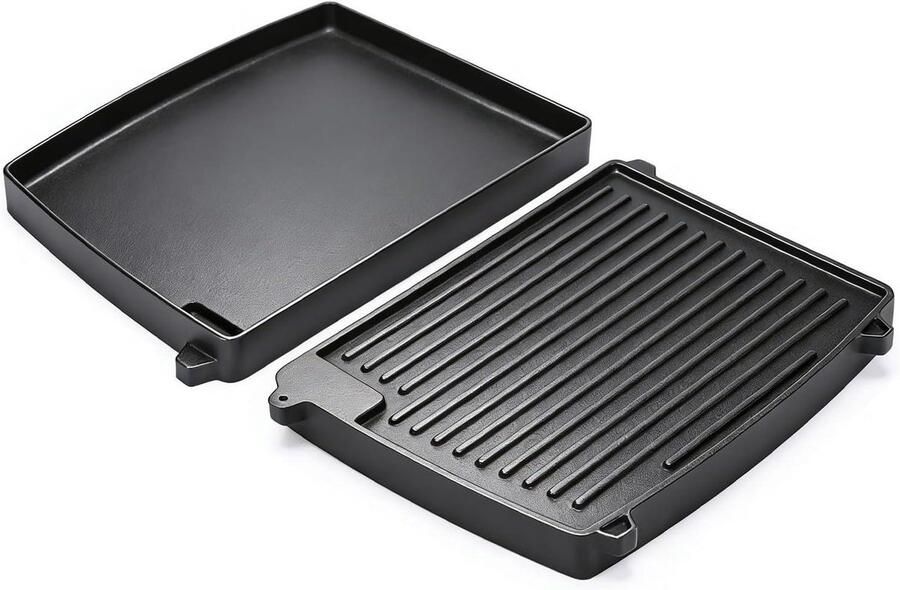 Gietijzeren Grillplaat Bakplaat Grillpan Barbecue Accessoire Massief Gietijzer 32 x 24 cm Zwart