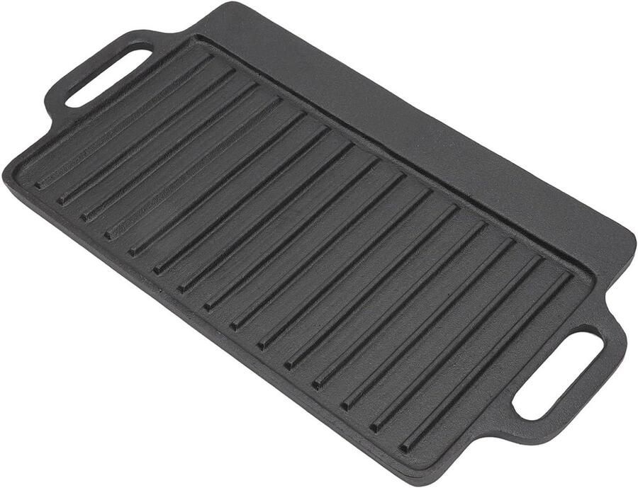 Gietijzeren Grillplaat Bakplaat Grillpan Koken op Kookplaat Dubbelzijdig Ontwerp 53 x 25 cm Zwart