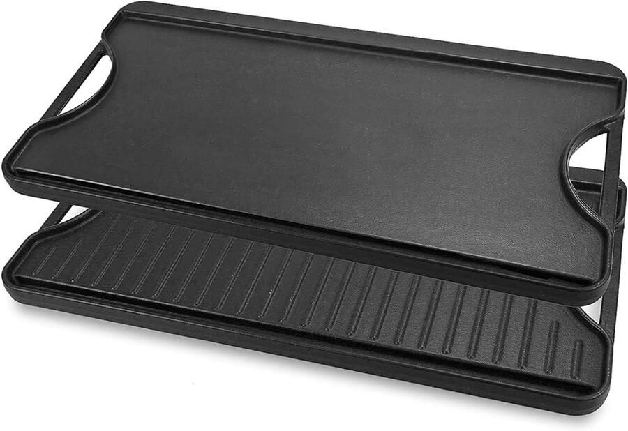 Gietijzeren Grillplaat Bakplaat Omkeerbaar Barbecueën Buiten Dubbelzijdig Design 50.8 x 26.5 cm Zwart