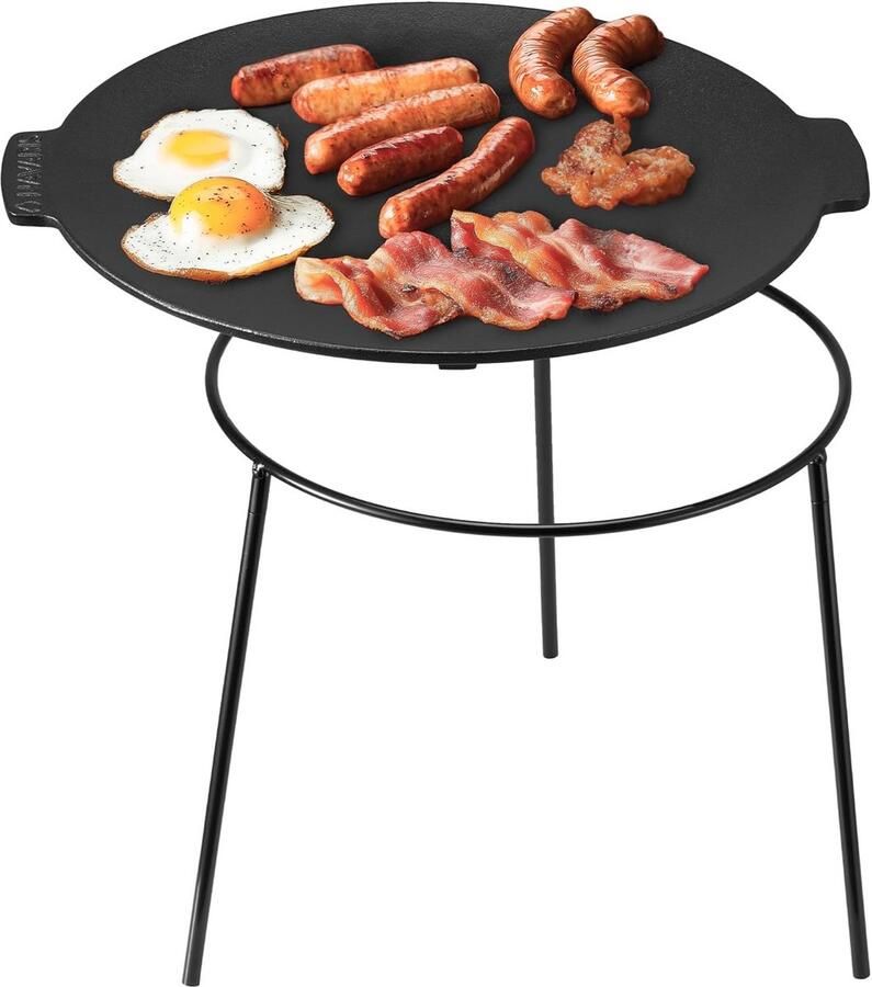 Gietijzeren grillplaat Bakplaat pan Buiten koken Afneembare poten 34 cm diameter Zwart