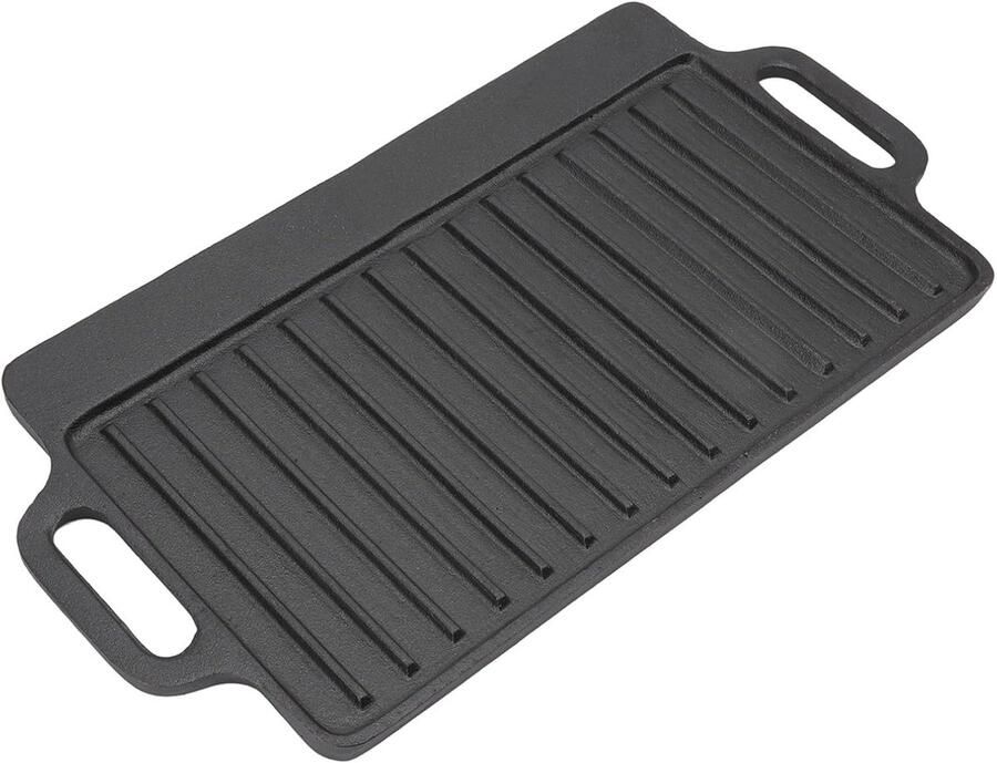 Gietijzeren Grillplaat Bakplaat Pan Veelzijdig Koken Dubbelzijdig Ontwerp 48x25 cm Zwart