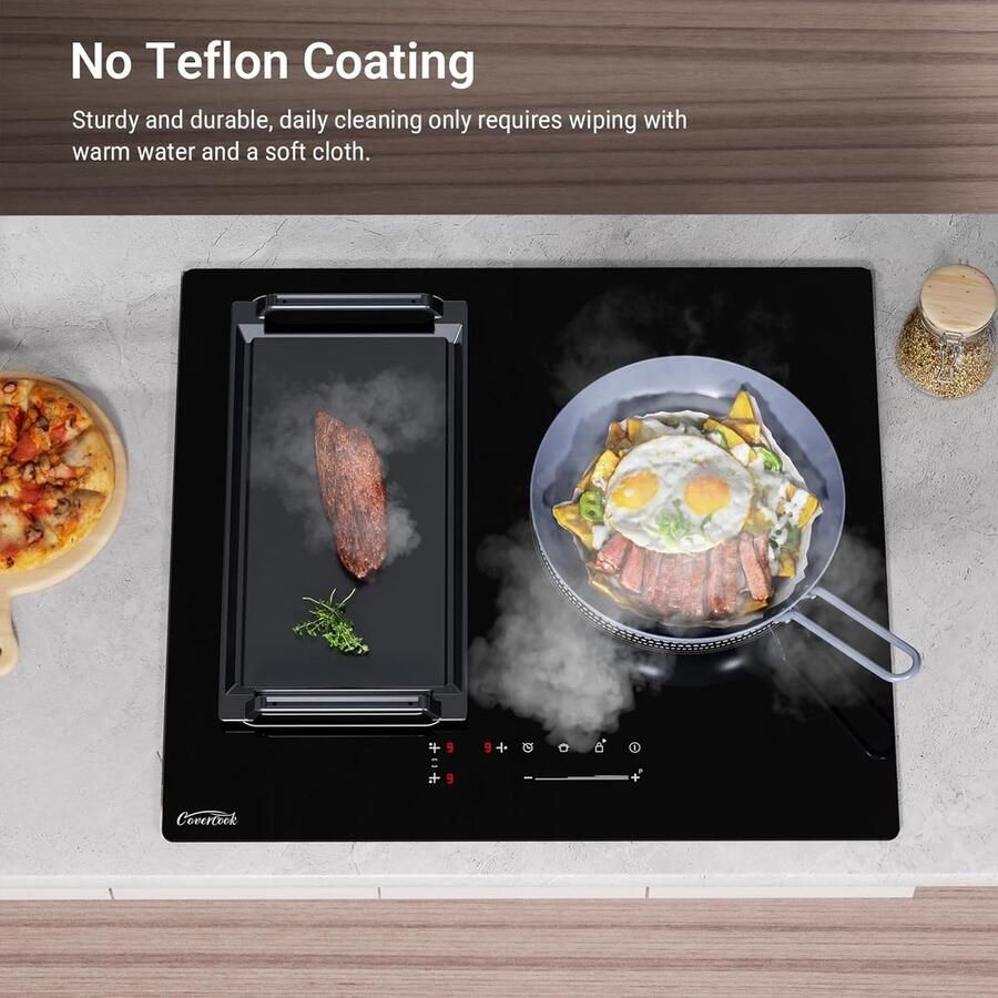 Gietijzeren Grillplaat Bakplaat Pannen Koken en Grillen Gelijkmatige Warmteverdeling 43 x 23 cm Donkergrijs - Foto 2
