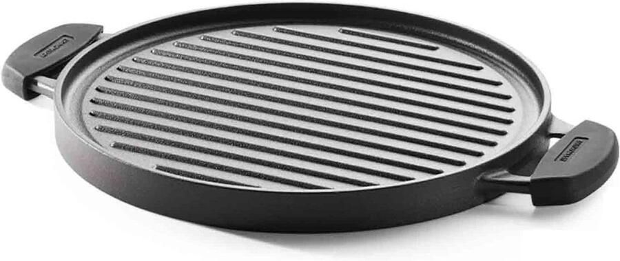 Gietijzeren Grillplaat Bakplaat Plaat Buiten Koken Omkeerbaar Glad Geribbeld 30 cm Rond Zwart
