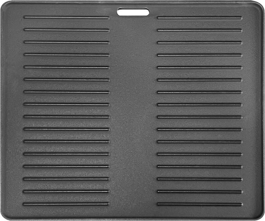 Gietijzeren Grillplaat Bakplaat Plancha Barbecue Gerechten Bereiden Omkeerbaar Geribbeld Glad 36 x 42 cm Zwart