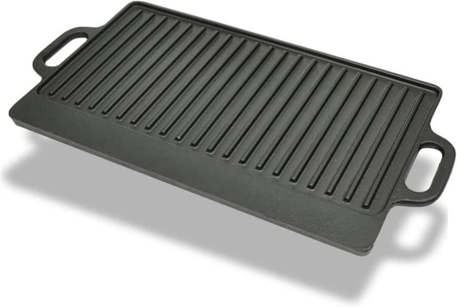 Gietijzeren Grillplaat Bakplaat Plancha Barbecueën Grillen Dubbelzijdig Ontwerp 50x23 cm Zwart