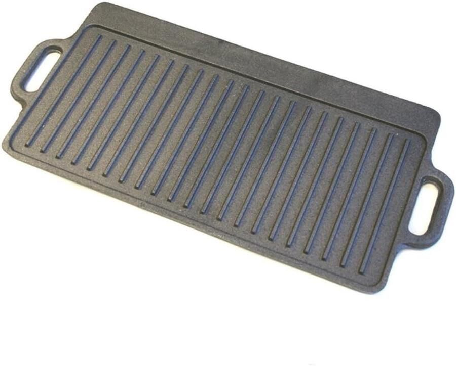Gietijzeren Grillplaat Bakplaat Plancha Binnen Grillen Dubbelzijdig Oppervlak 45 x 23 cm Zwart