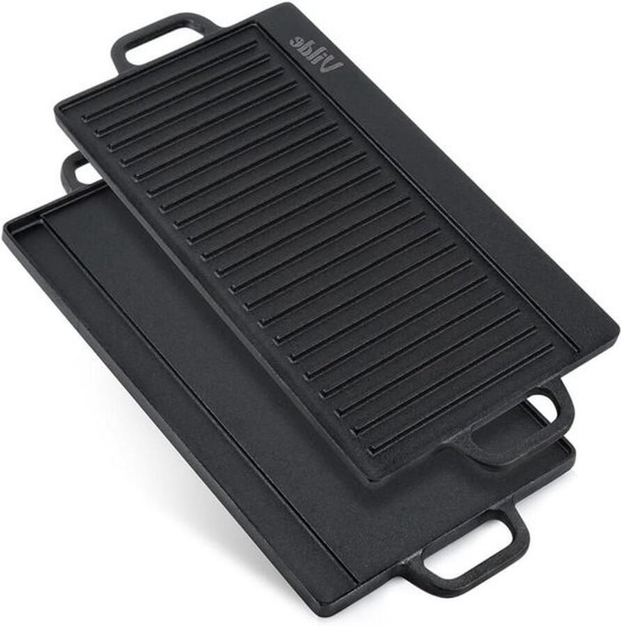 Gietijzeren Grillplaat Bakplaat Plancha Buiten Koken Dubbelzijdig Grilloppervlak 50.5 x 23.5 cm Zwart