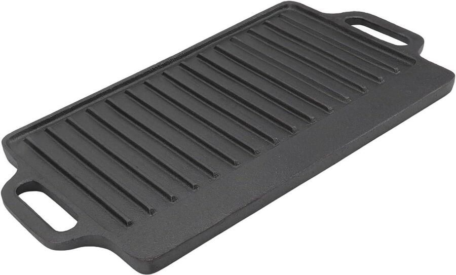 Gietijzeren Grillplaat Bakplaat Teppanyaki Gelijkmatig Koken Dubbelzijdig Ontwerp 46x23CM Zwart