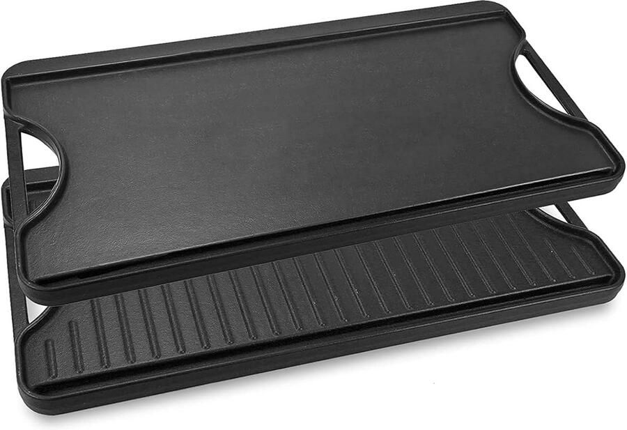 Gietijzeren Grillplaat Bakplaat Plancha Buiten Koken Dubbelzijdig Ontwerp 50.8 x 26.5 cm Zwart