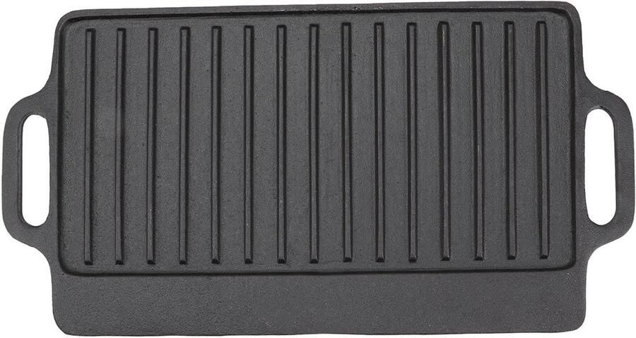 Gietijzeren Grillplaat Bakplaat Plancha Buiten Koken Omkeerbaar Ontwerp 40 x 20 cm Zwart