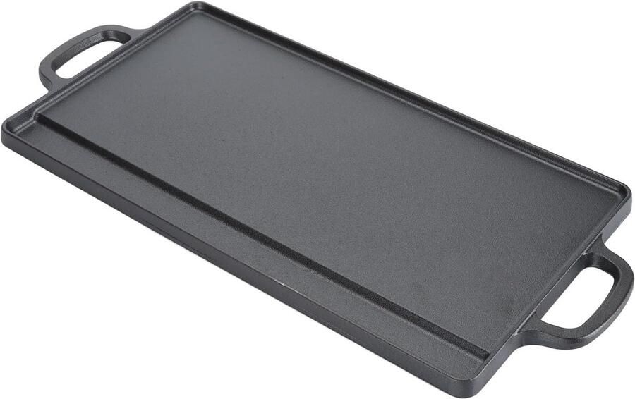 Gietijzeren Grillplaat Bakplaat Rechthoekig Buiten Koken Dubbelzijdig Ontwerp 50 x 23 cm Zwart