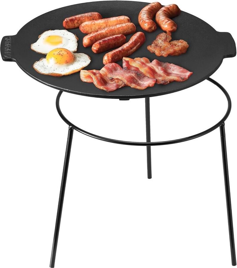 Gietijzeren Grillplaat Bakplaat Ronde Pan Buiten Koken Afneembare Poten 34 cm Diameter Zwart