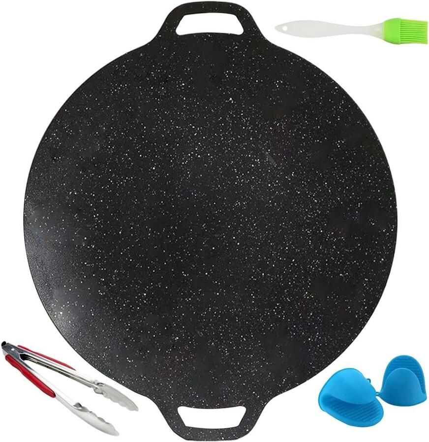 Gietijzeren Grillplaat Barbecue Pan Buiten Koken Gelijkmatige Warmteverdeling 32 cm Zwart