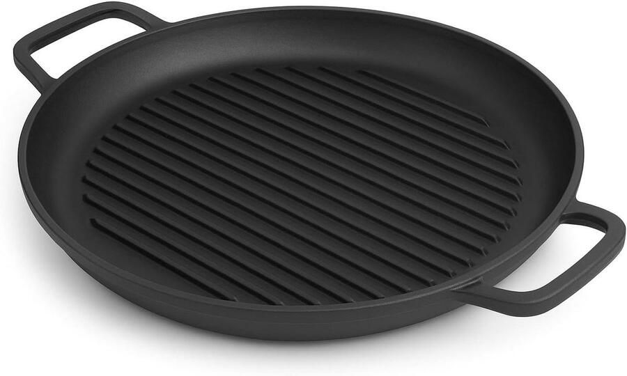 Gietijzeren Grillplaat BBQ Grillpan Buiten Koken Optimale Warmteverdeling Ø40 cm Mat Zwart