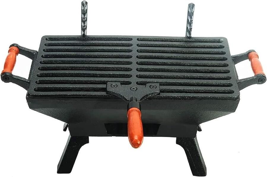 Gietijzeren Grillplaat BBQ Plaat Buiten Koken Compact Tafelmodel 31.5x19cm Zwart