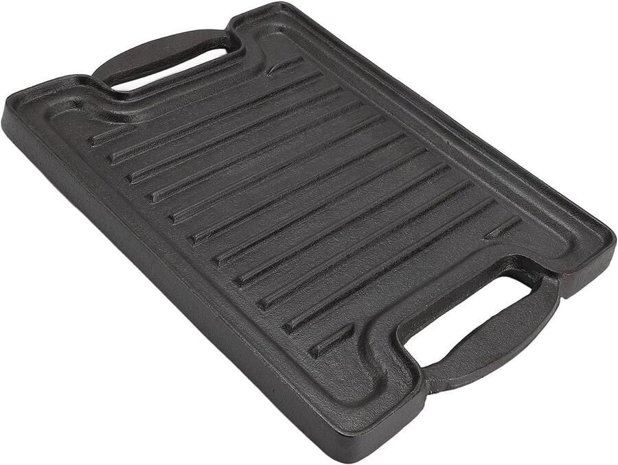 Gietijzeren Grillplaat BBQ Plaat Koekenpan Vlees Grillen Verdikte Gelijkmatige Warmte Rechthoekig Zwart