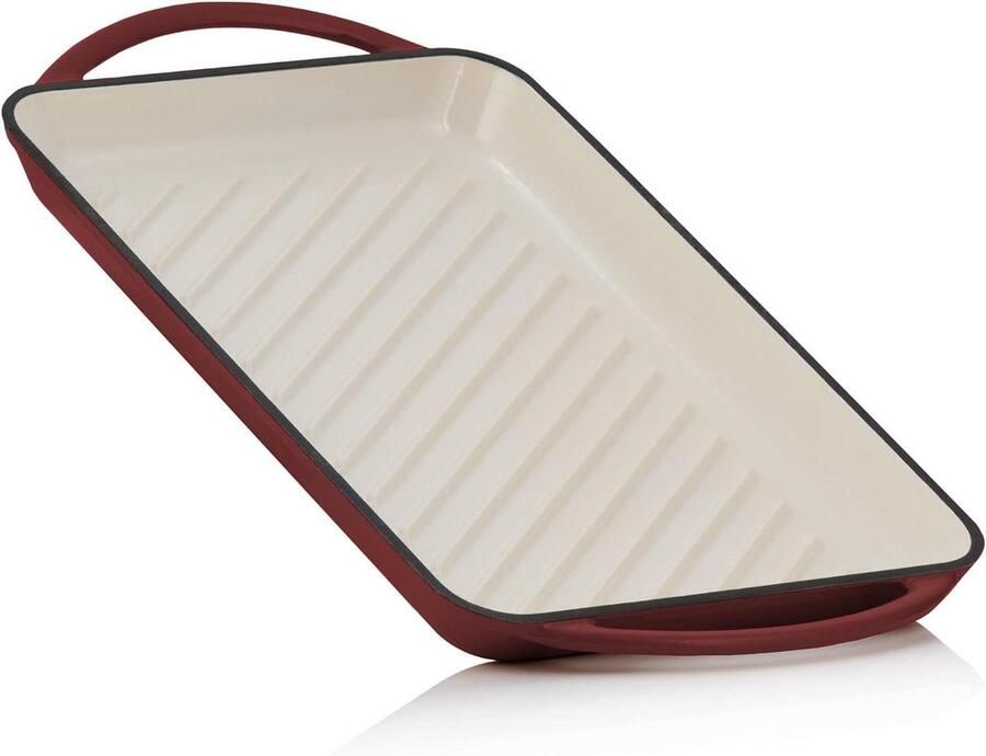 Gietijzeren Grillplaat Braadplaat Geribbeld Koken en Braden Geëmailleerd Oppervlak 395 x 22 cm Donker Kersen