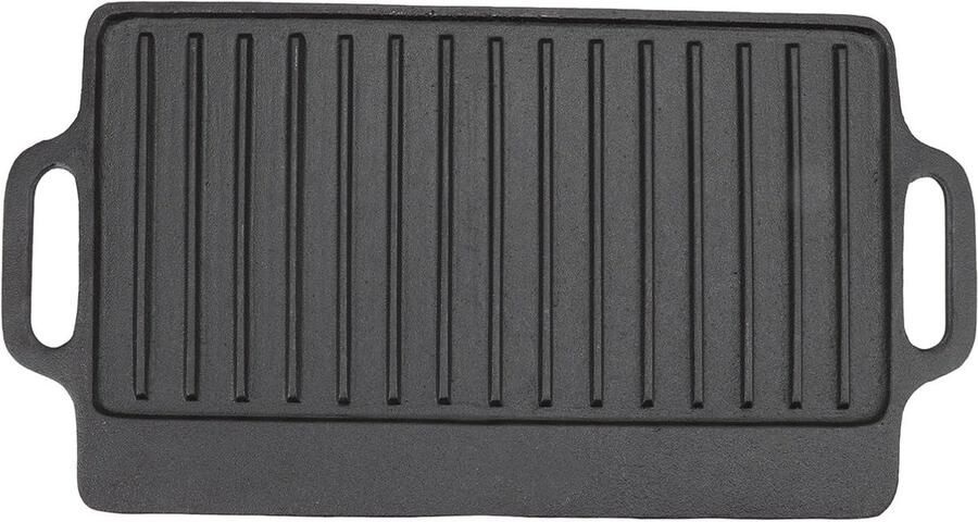 Gietijzeren Grillplaat Dubbelzijdig Bakken Buiten Koken Uniforme Verwarming 53x25 cm Zwart
