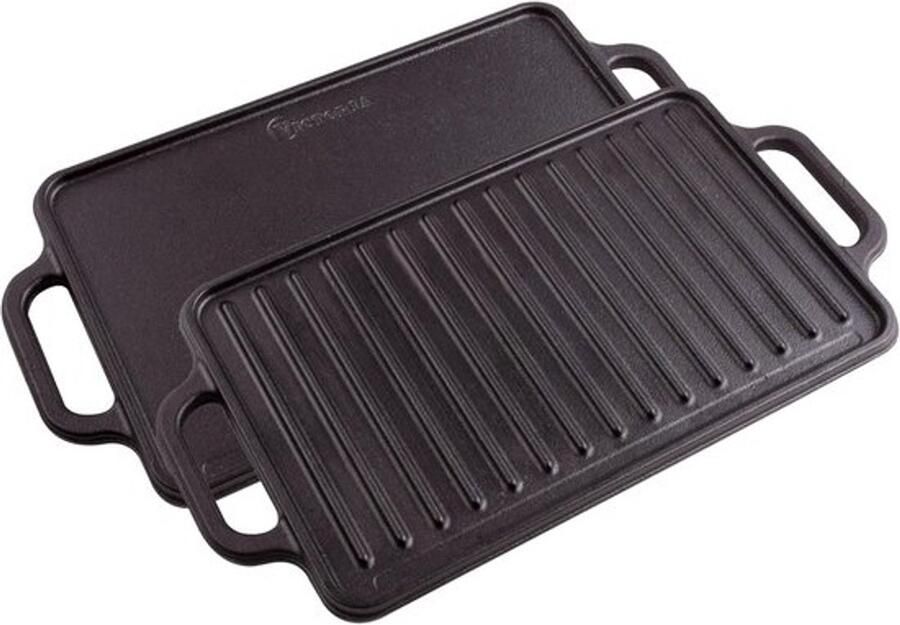 Gietijzeren grillplaat Dubbelzijdig te gebruiken Voor buiten koken Geëmailleerd 33x21cm Zwart