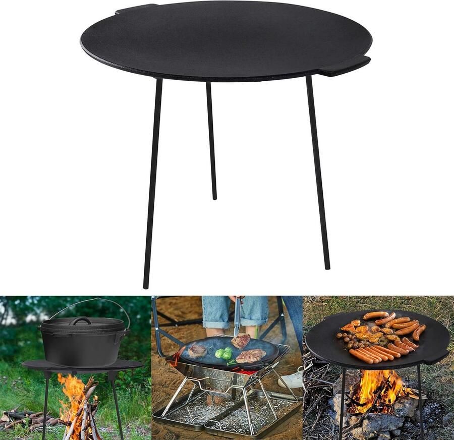 Gietijzeren Grillplaat Dutch Oven Standaard Buiten Koken Afneembare Poten 45 cm Diameter Zwart