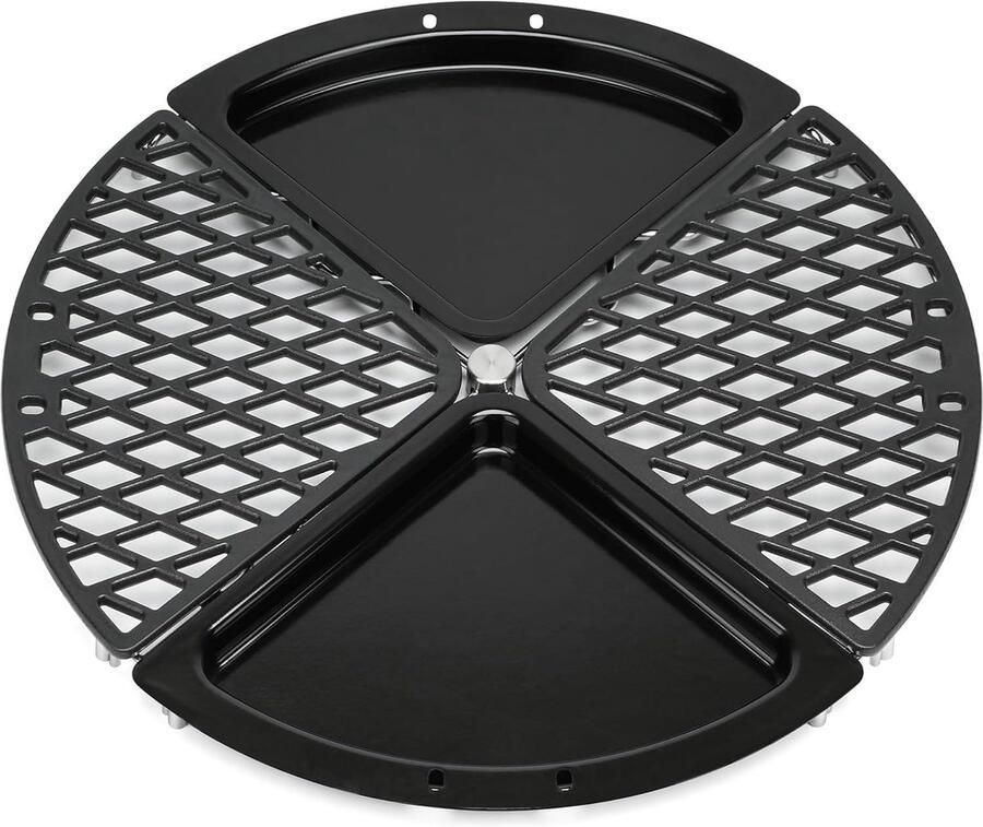 Gietijzeren Grillplaat en Grillrooster Set voor Weber 57cm Kogelgrill Ø 54 7cm Grillpan met Grillroosterheffer Geschikt voor Weber 57cm Houtskoolgrill 4 Zones Grillaccessoires