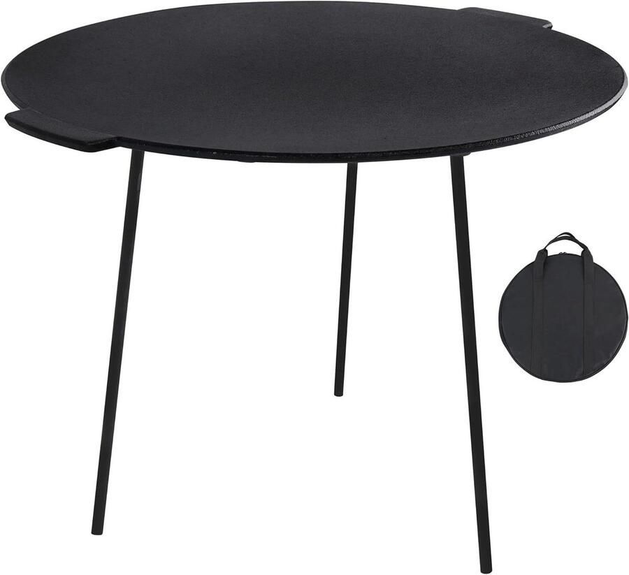 Gietijzeren Grillplaat Grillmat Ronde Pan Outdoor Koken Gelijkmatige Warmteverdeling Diameter 45 cm Zwart