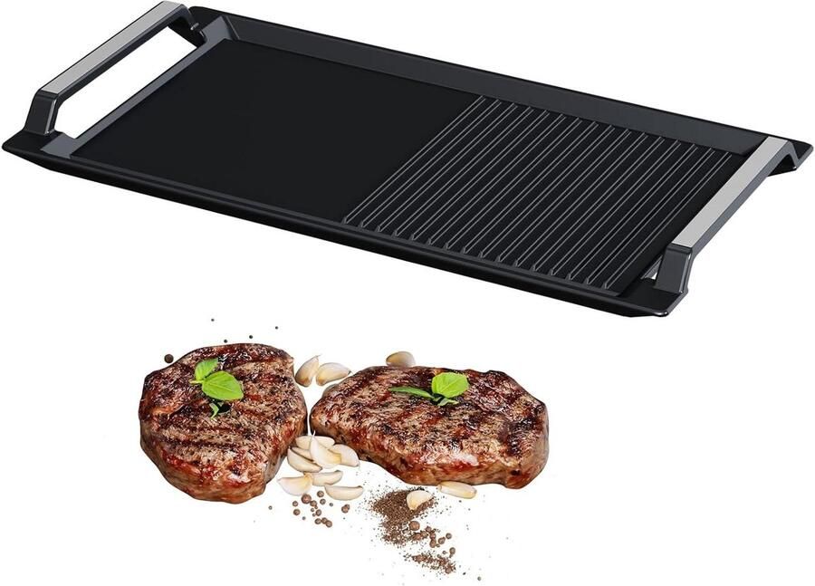 Gietijzeren grillplaat Grillpan bakplaat Koken en grillen Half glad geribbeld 43 x 23 cm Rood