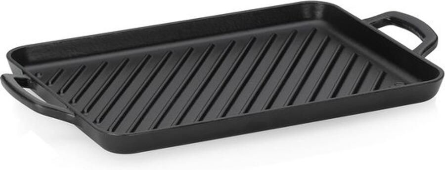 Gietijzeren grillplaat Grillpan en bakplaat Binnen grillen Extra hoge ribben 35 x 25 cm Zwart