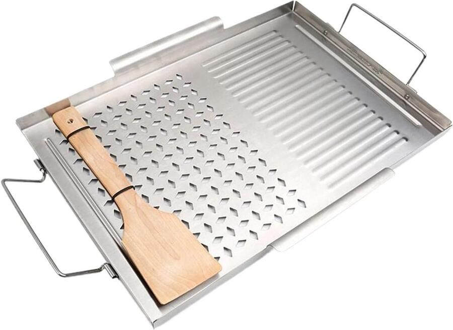 Gietijzeren Grillplaat Grillpan Kookplaat Buiten Koken Gelijkmatige Warmte 48x31 cm Zwart