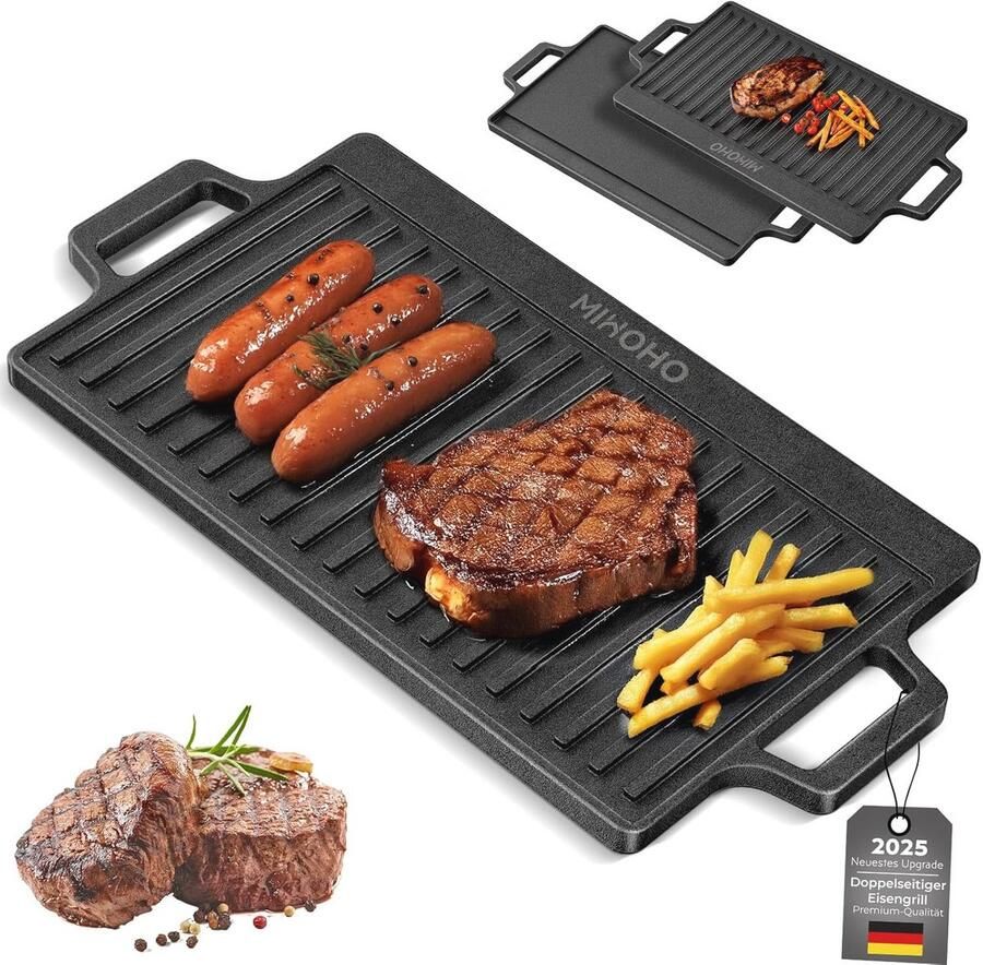 Gietijzeren grillplaat met antiaanbaklaag 45 x 22 cm Perfect voor gas- en houtskoolgrills