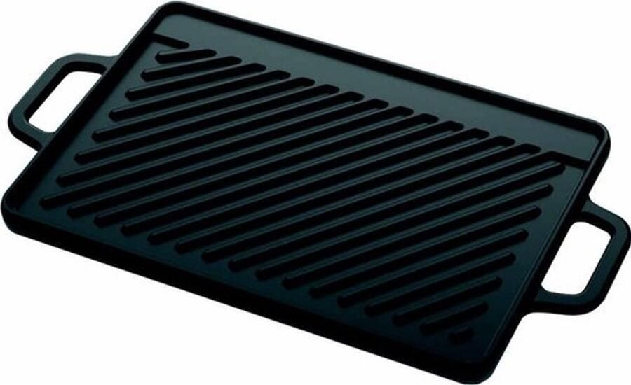 Gietijzeren Grillplaat Omkeerbaar Grilloppervlak Barbecueën Buiten Dubbelzijdig Gebruik 20 x 30 cm Zwart