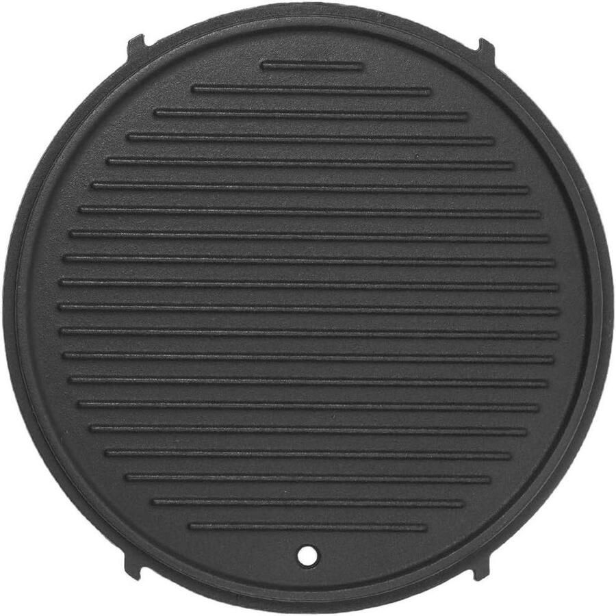 Gietijzeren Grillplaat Omkeerbare Bakplaat Barbecue Accessoire Geribbeld en Glad 30.5 cm Diameter Zwart
