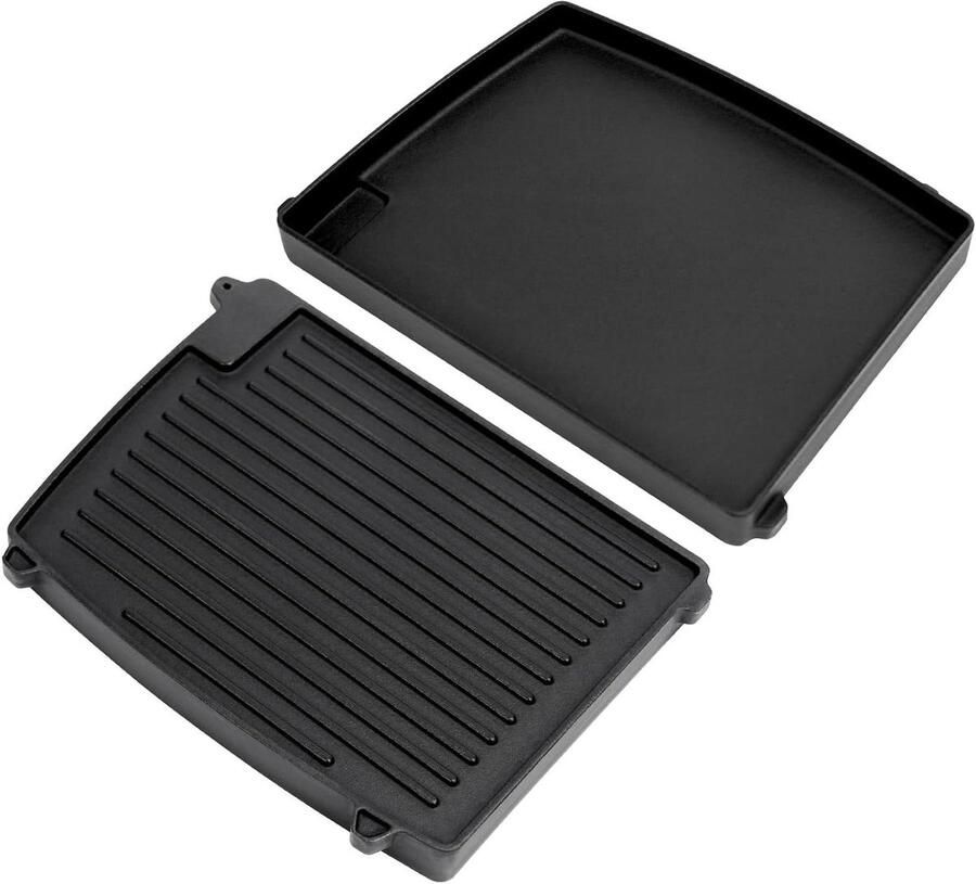 Gietijzeren Grillplaat Omkeerbare Bakplaat Barbecueën Buiten Gladde en Geribbelde Kant 32 x 24 cm Zwart