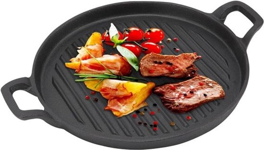 Gietijzeren Grillplaat Omkeerbare Bakplaat Binnen Koken Gelijkmatige Warmte Diameter 24CM Zwart