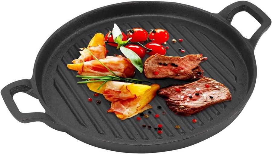 Gietijzeren Grillplaat Omkeerbare Bakplaat Binnen Koken Gelijkmatige Warmte Diameter 24CM Zwart