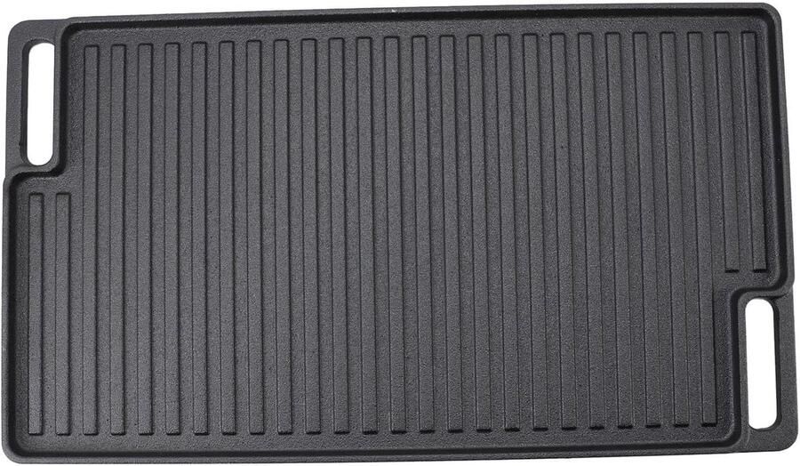 Gietijzeren Grillplaat Omkeerbare Bakplaat Buiten Koken Dubbelzijdig Ontwerp 46x26 cm Zwart