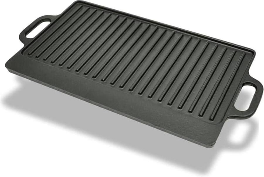 Gietijzeren Grillplaat Omkeerbare Bakplaat Buiten Koken Dubbelzijdig Ontwerp 50x23 cm Zwart