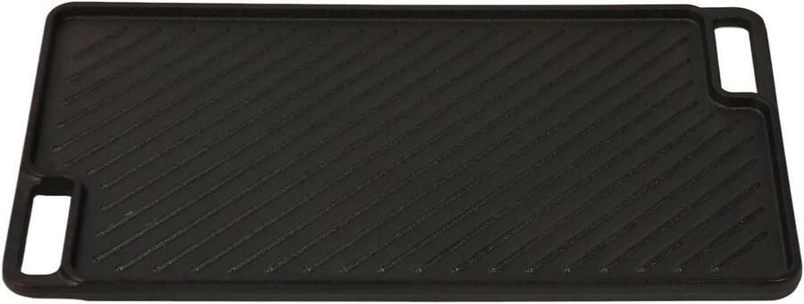 Gietijzeren Grillplaat Omkeerbare Bakplaat Buiten Koken Gelijkmatige Warmte 53x30x5 cm Zwart