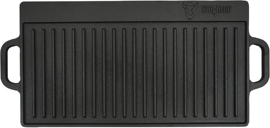 Gietijzeren grillplaat Omkeerbare bakplaat Buiten koken Gladde en geribbelde zijde 50 x 23 cm Zwart