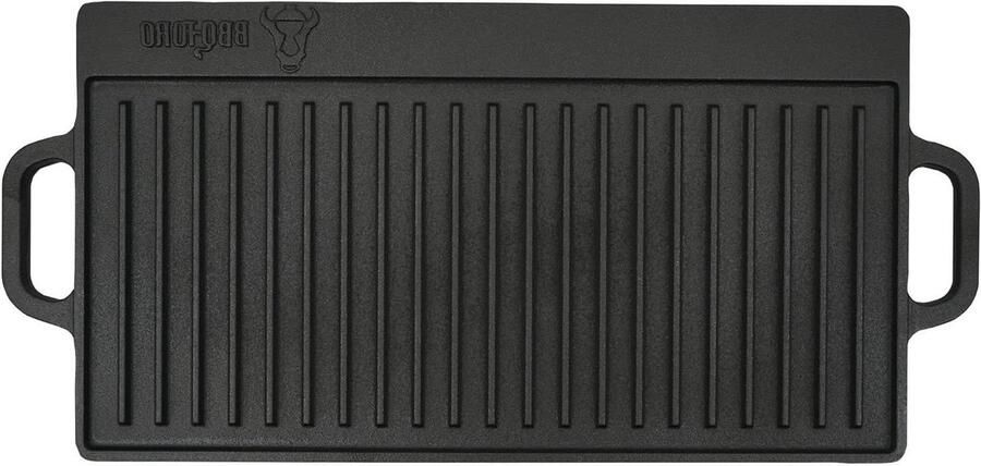 Gietijzeren grillplaat Omkeerbare bakplaat Buiten koken Gladde en geribbelde zijde 50 x 23 cm Zwart