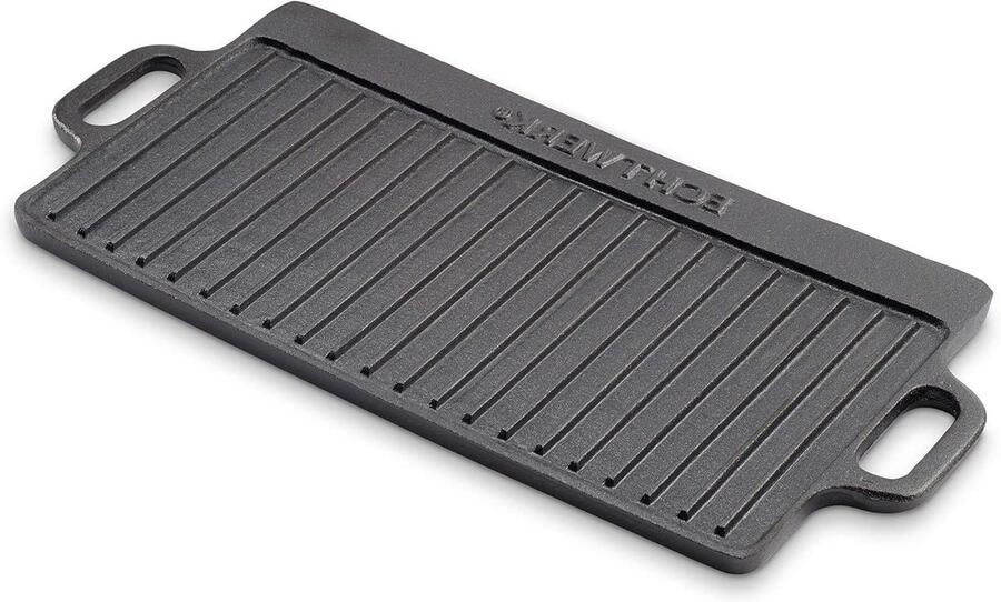 Gietijzeren Grillplaat Omkeerbare Pan Buiten Koken Dubbelzijdig Bruikbaar 50.5 x 23 cm Zwart